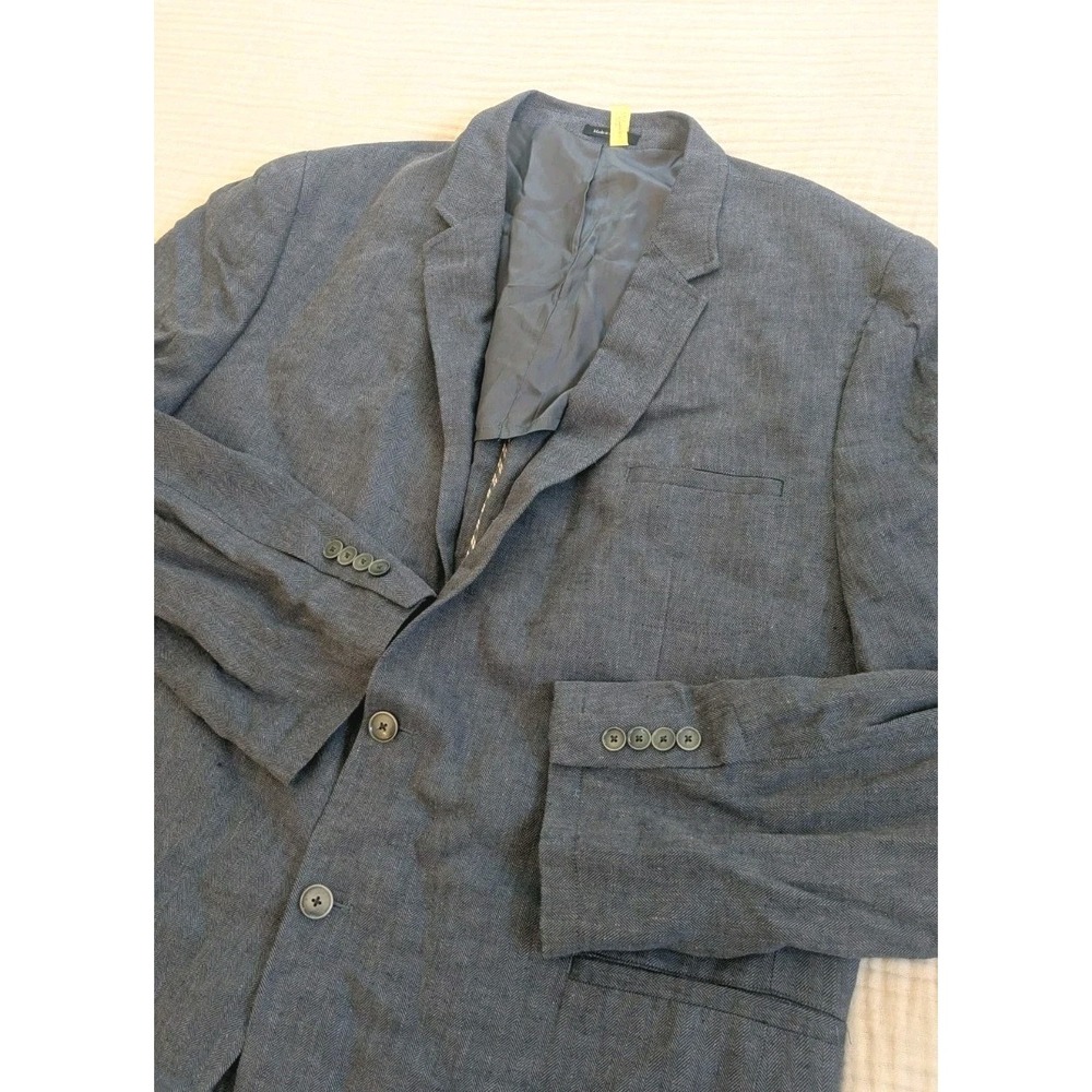 Egara 54L Slim Fit Linen Rayon Blend Blazer Unstructured Blue Herringbone Summer